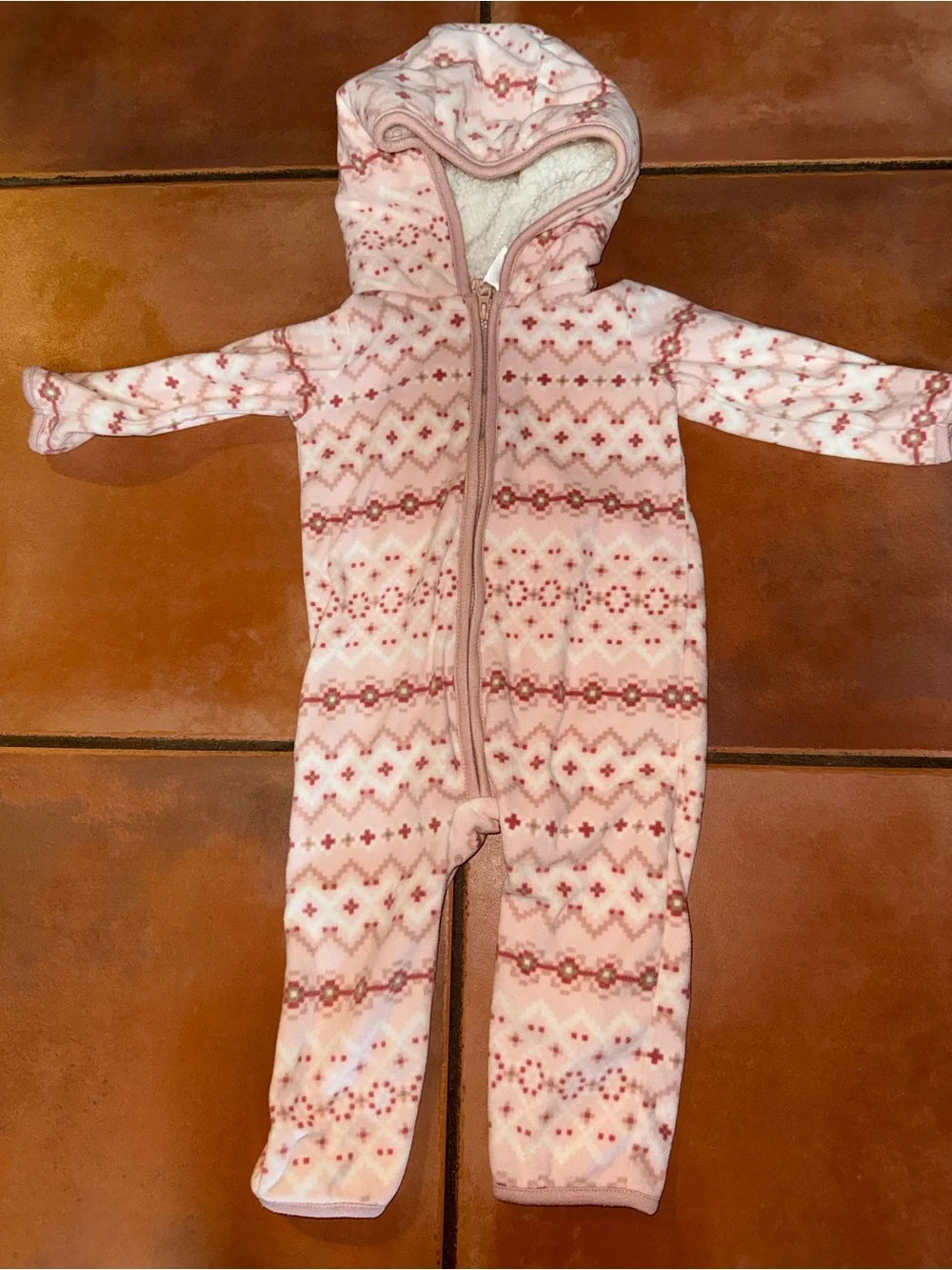 Carter's Pink and White Hooded Fleece Baby Romper